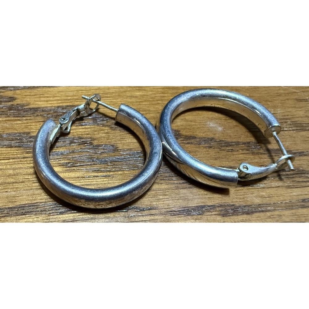 Vintage Earrings MARKED 925 STERLING SILVER Pierced Dangle Hoop Approx 1"